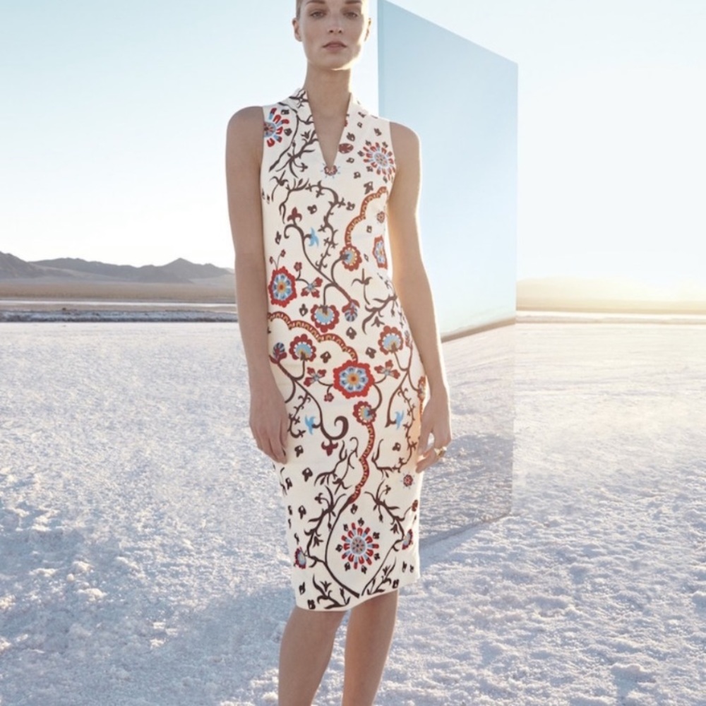 Alice + Olivia Jacki Dress Embroidered White Midi